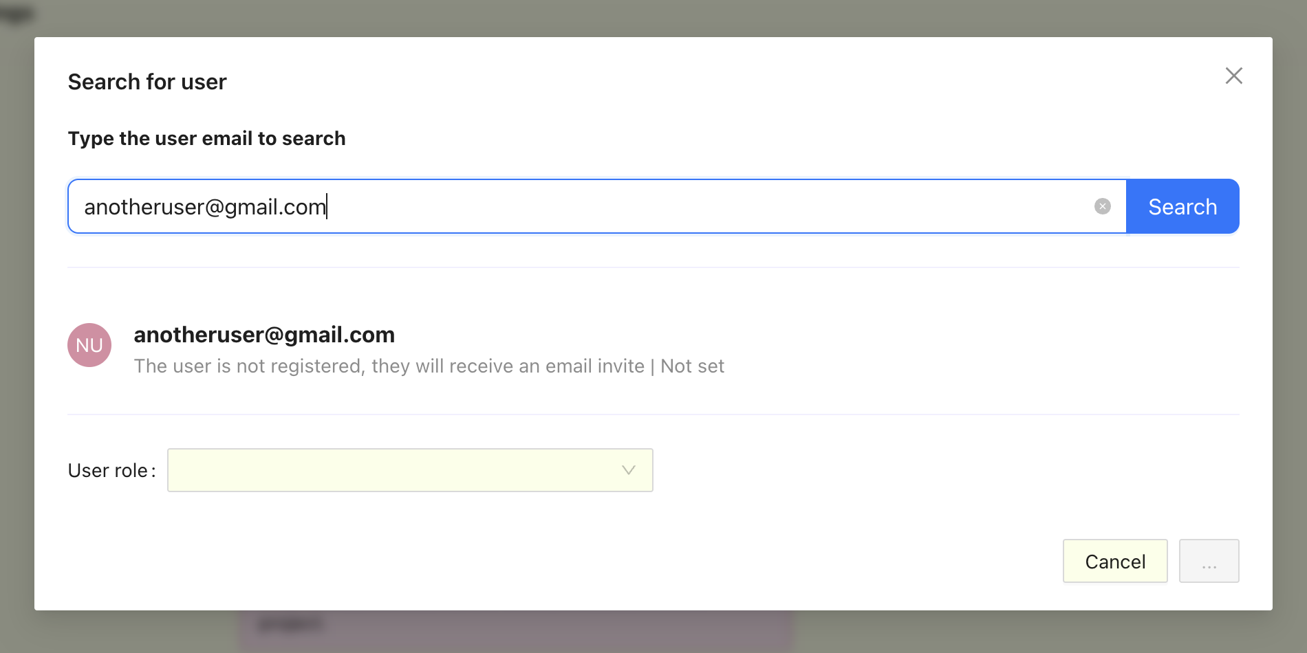 Add user project search