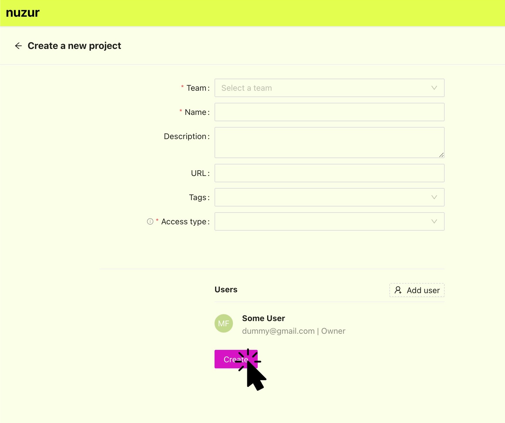 Create project form