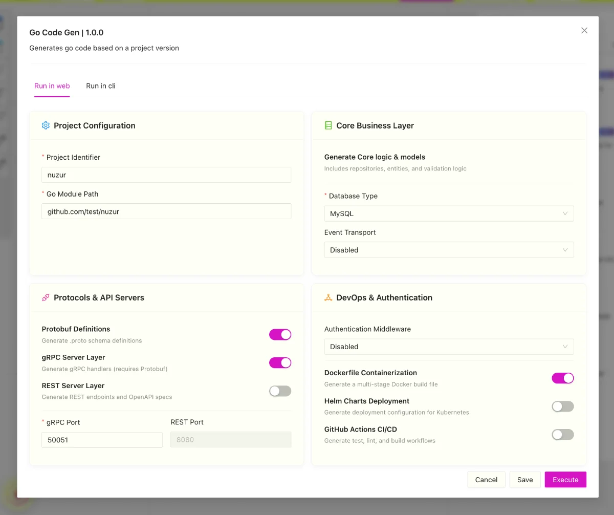 Go Code Gen Configuration
