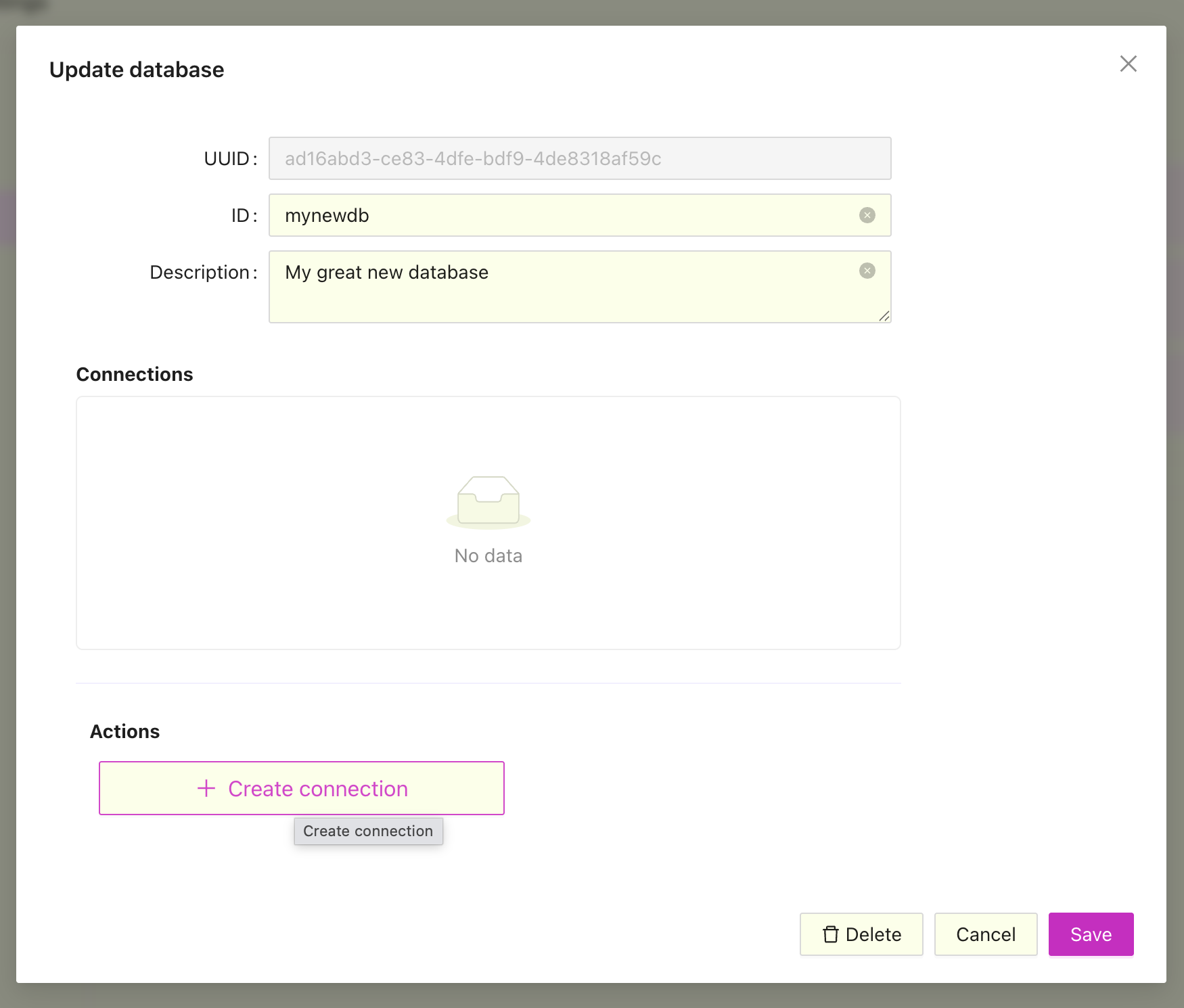 Team settings database connection