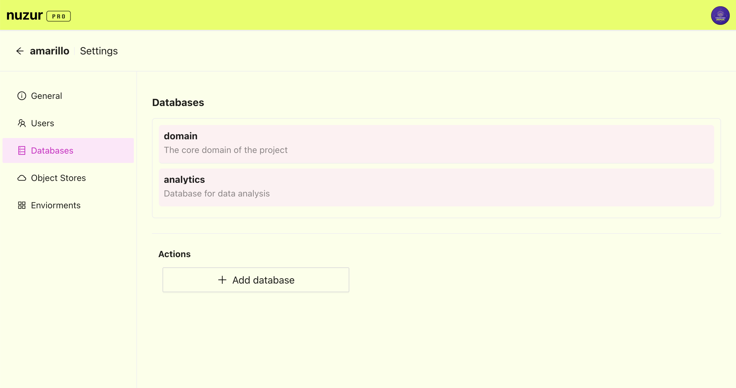 Team settings databases